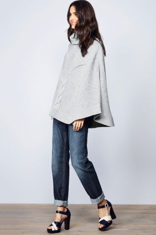 Cable Roll Neck Poncho
